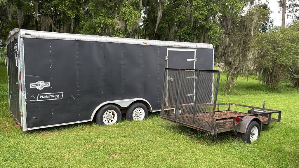 Silver enclosed trailer rear view